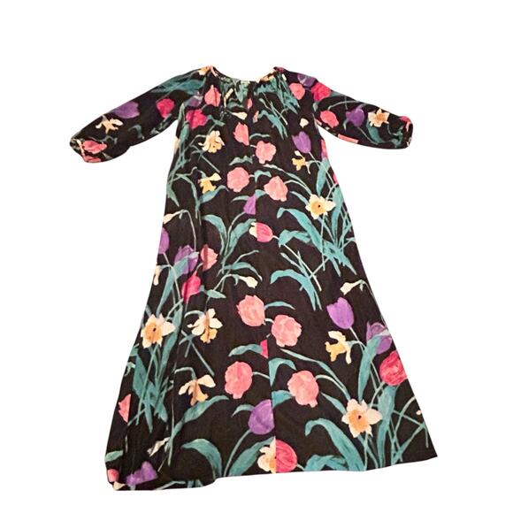 Vintage 1980s Montgomery Ward Floral Velour Loungewear Dress / Large - - Picture 3 of 4